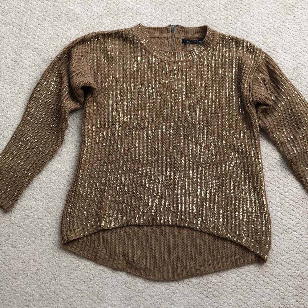 Tan Knit Sweater with Gold flake details